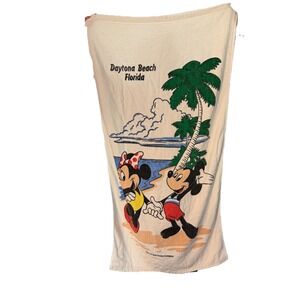 Vintage Disney Mickey Minnie Mouse Daytona Beach Florida Souvenir Beach Towel